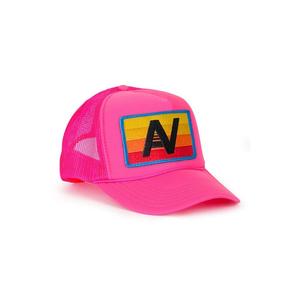 Aviator Nation AV Logo Rainbow Vintage Trucker Hat Neon Pink
